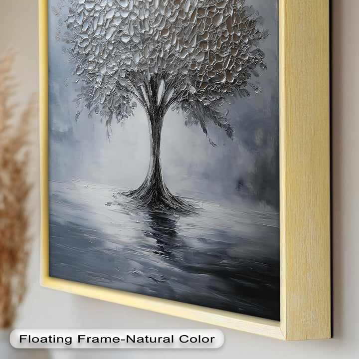 Silver Stillness – Tree in Monochrome Abstract Oil Painting