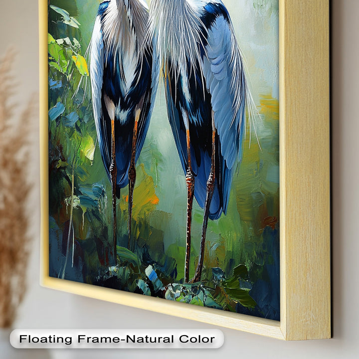 Pair of Herons in Forest Light – Animal Oil Painting