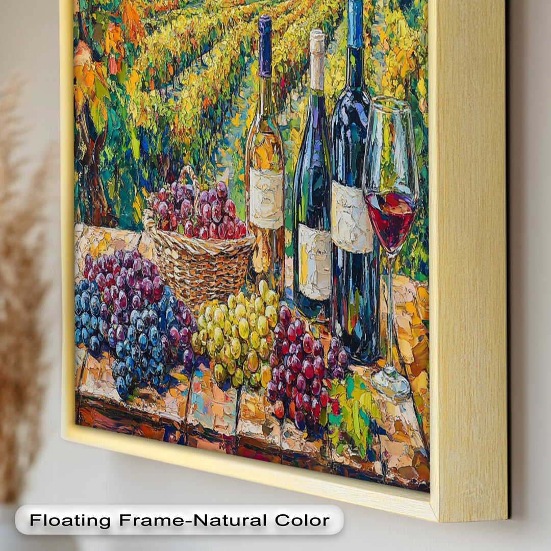 Wine Bottles and Grapes in Sunlit Fields - Still Life Oil Painting