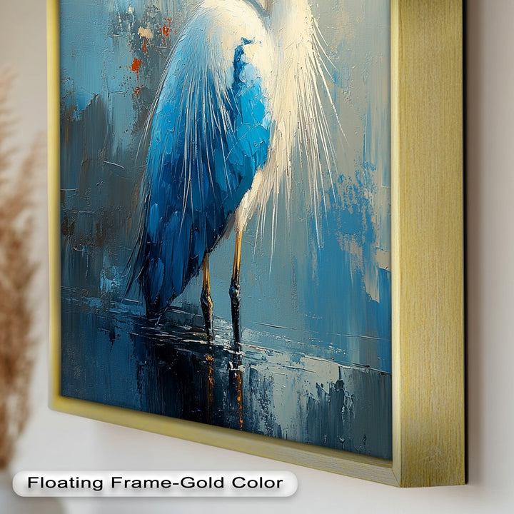 Blue Heron in Abstract – Framed Oil Painting