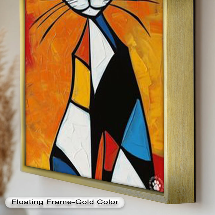 Geometrische Katze in kräftigen Farben – Picasso-Ölgemälde