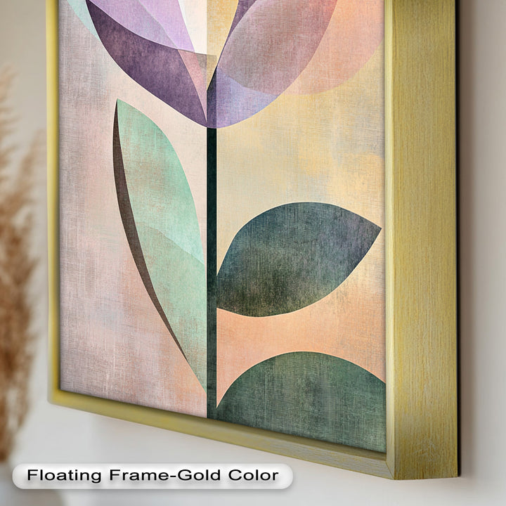 Purple Bloom – Minimalistisches geometrisches Blumenölgemälde