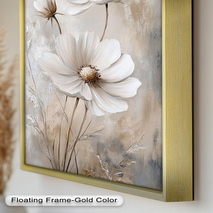 Soft Ivory Blooms – Neutral Flower Oil Painting