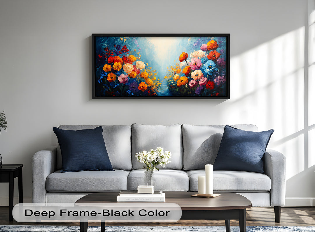 Multicolor Blossoms in Blue Radiance - Flower Oil Painting