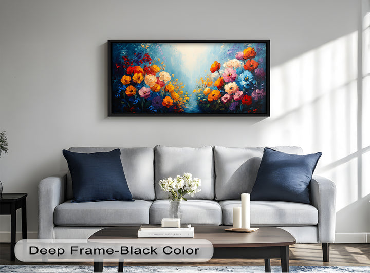 Multicolor Blossoms in Blue Radiance - Flower Oil Painting