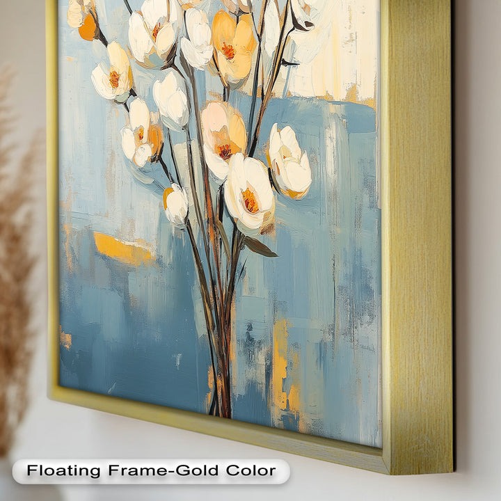 Golden Magnolia – White and Amber Blossoms Flower Oil Painting