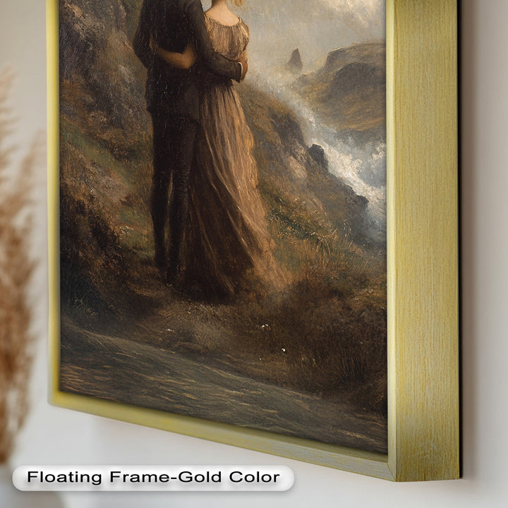 Embrace on the Cliffside – Oil Painting of Lovers in Nature