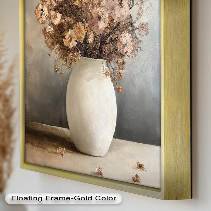 Brown Bouquet in White Vase - Flower Oil Painting