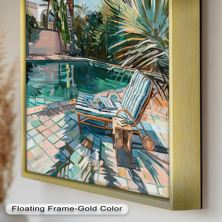Poolside Palm Tree Escape – Tropical Oil Painting