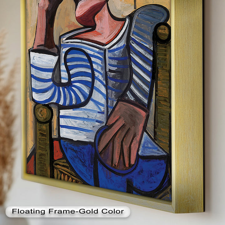 Melancholy in Stripes – Seated Man with Blue Shirt Picasso Oil Painting