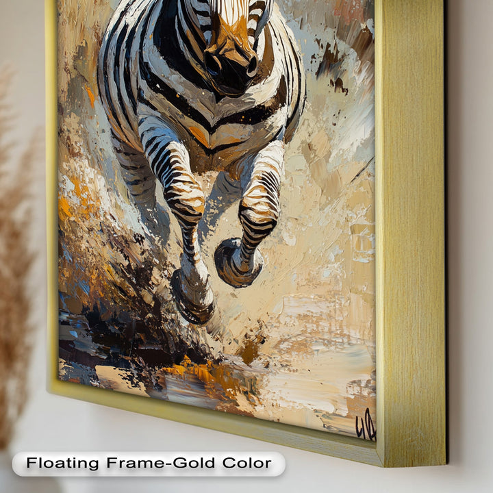 Charging Zebra in Dust Storm – Wildlife Animal Oil Painting