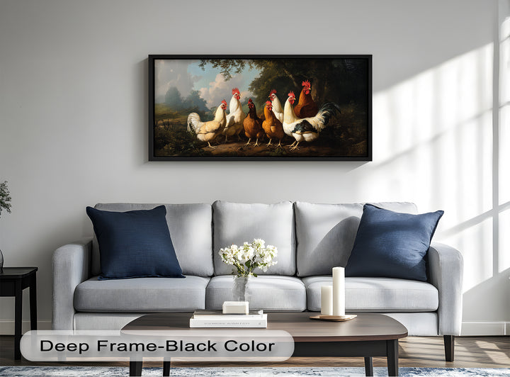 Roosters and Hens in a Countryside Clearing - Animal Oil Painting