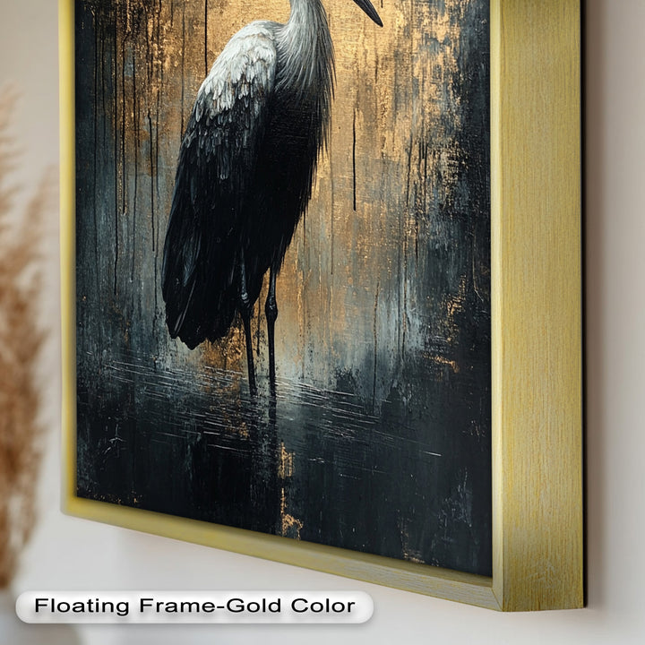 Golden Shadow Heron – Animal Oil Painting