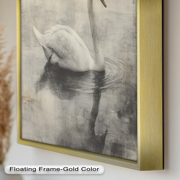 Silent Grace – Monochrome Swan on Still Water Oil Painting
