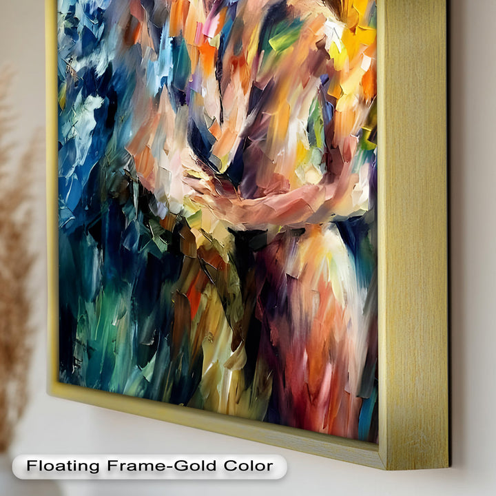 Ethereal Embrace – Abstract Lovers in a Burst of Color Oil Painting