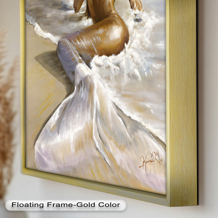 Golden Tide – Sensual Mermaid Oil Painting