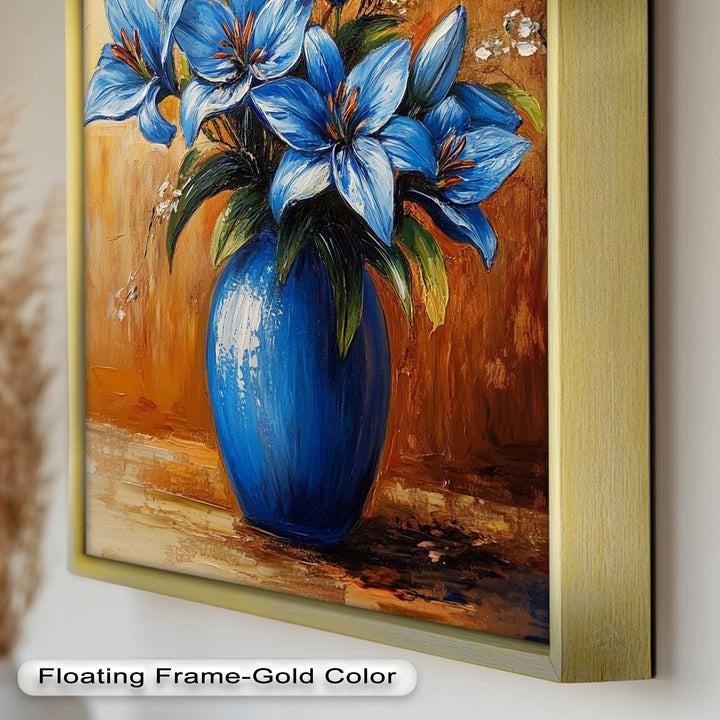 Azure Blossoms in a Blue Vase – Flower Oil Painting