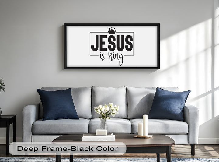 Modern Religious Oil Painting – Crowned “Jesus Is King” Typography Decor