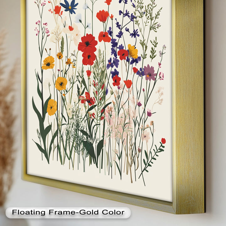 Wild Meadow Bloom – Farbenfrohes botanisches Ölgemälde im Boho-Stil