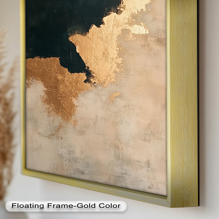 Golden Drift – Minimalistisches abstraktes Ölgemälde in Gold und Dunkelgrün