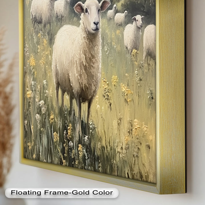 Sheep in Spring Meadow – Pastoral Oil Painting