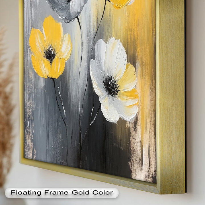 Golden Harmony – Yellow and White Floral Oil Painting