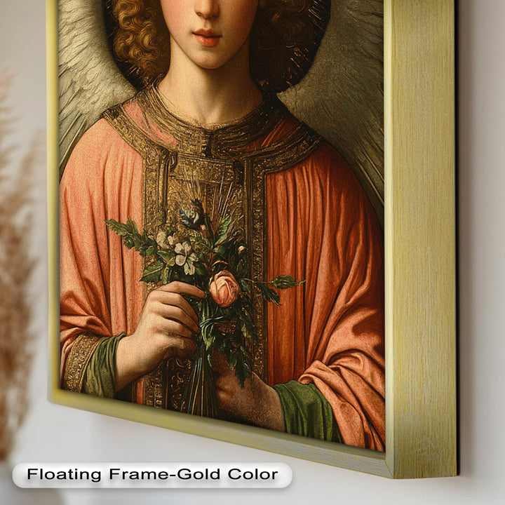 Angel Holding Flowers Wall Art – Religious Oil Painting