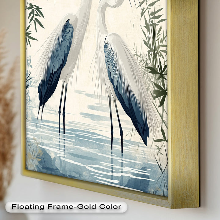 Twin Herons in Harmony – Bird Oil Painting