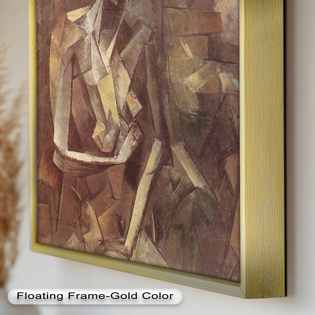 Sepia Kubistische Figur Wandkunst – Abstraktes Ölgemälde