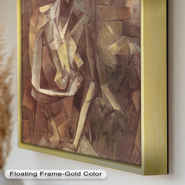 Sepia Kubistische Figur Wandkunst – Abstraktes Ölgemälde