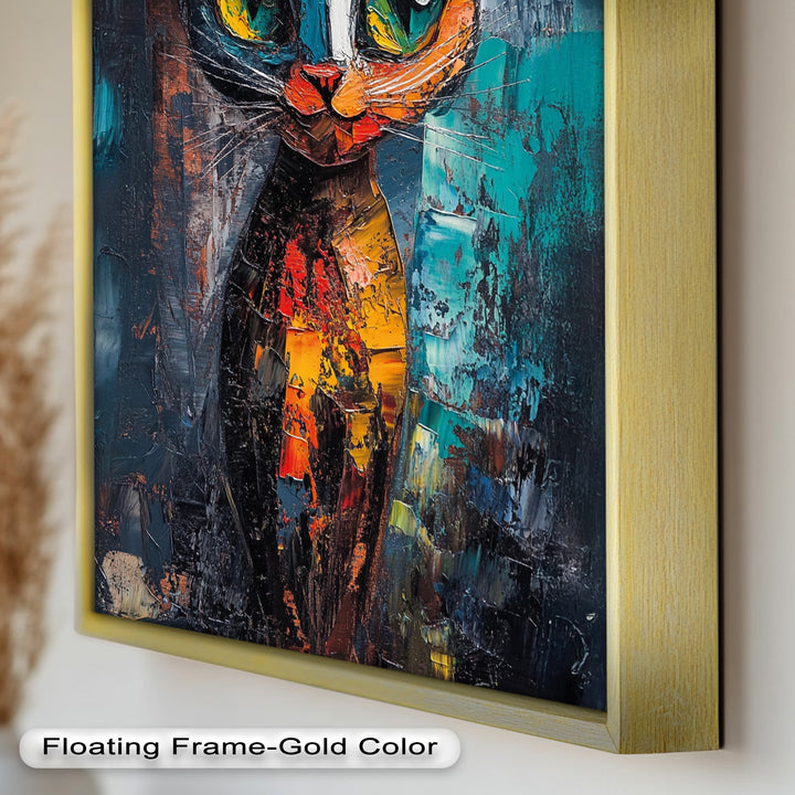 Abstraktes Katzenportrait mit Neonfarben - Tierölgemälde