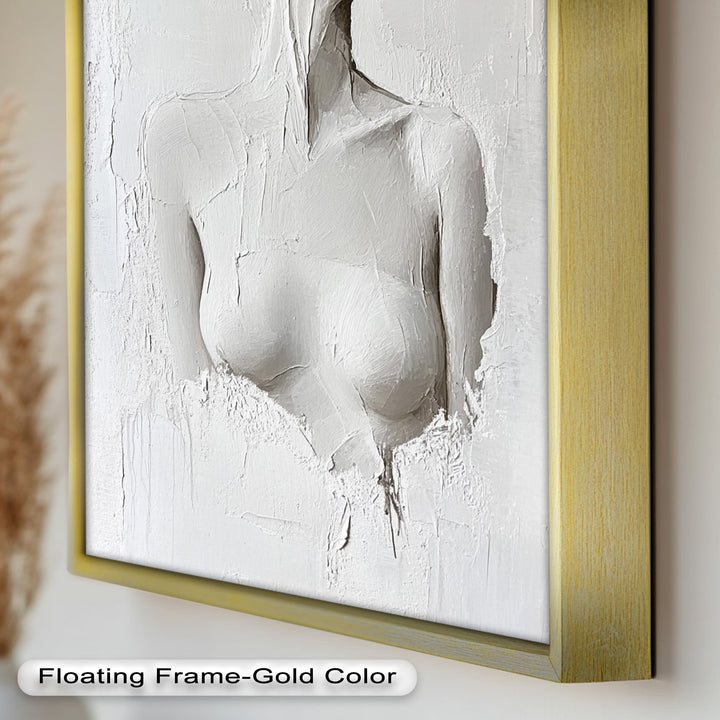 Silent Form – Minimalist White Abstract Female Oil Painting