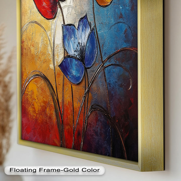 Eternal Bloom – Red, Yellow, and Blue Floral Oil Painting