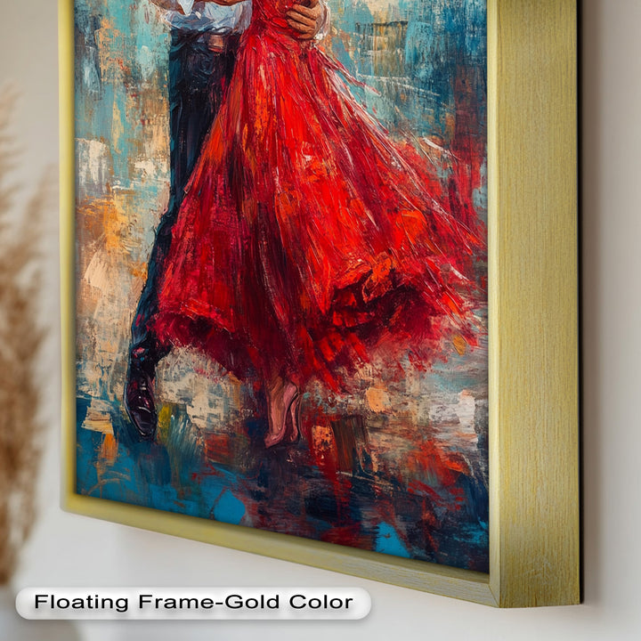 Flamenco Fire – Romantic Couple in Red Dress Oil Painting