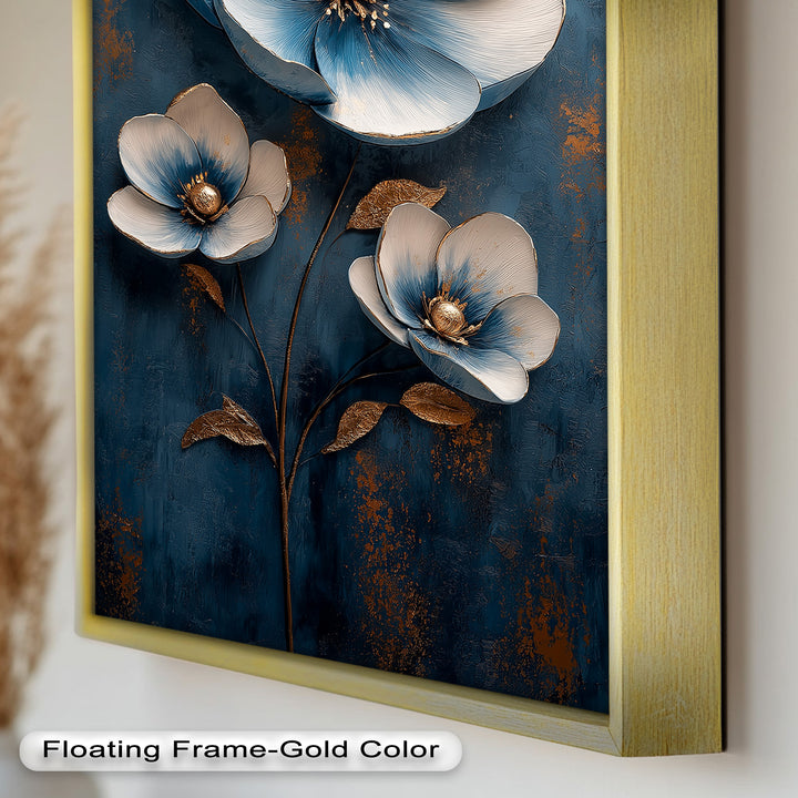 Blue and Gold Flower - Modern Oil Painting