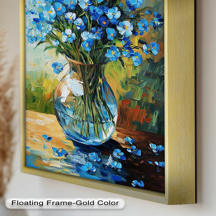Blue Wildflowers in Vase Wall Art – Floral Oil Painting