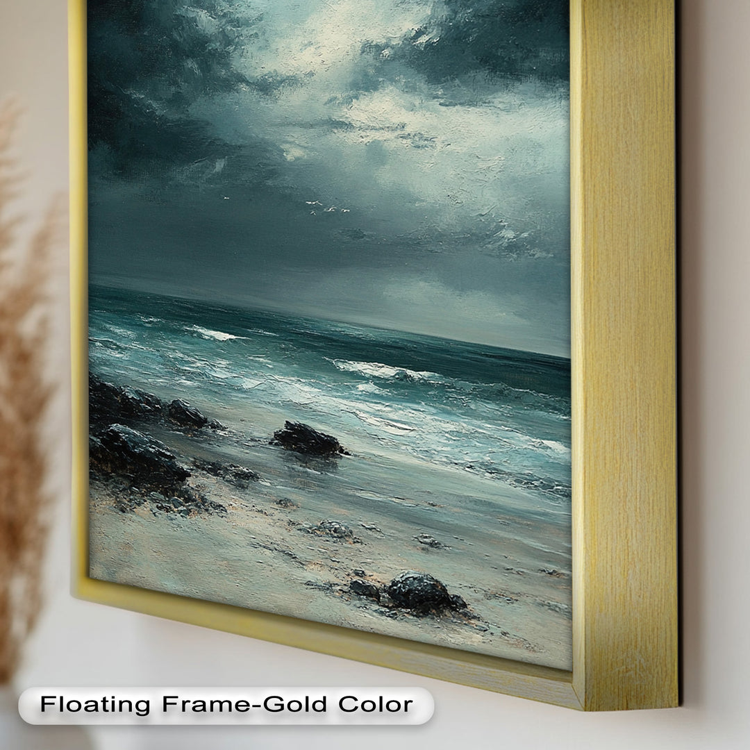 Stormy Beach Wall Art - Seascape Framed Oil Painting