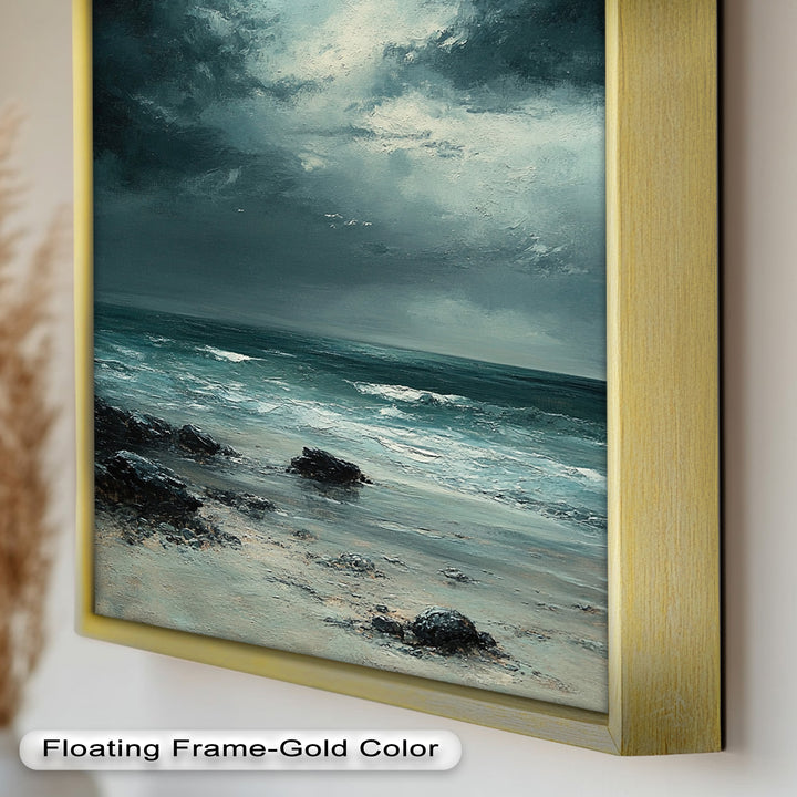 Stormy Beach Wall Art - Seascape Framed Oil Painting