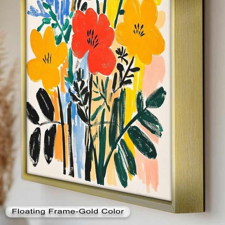 Fröhlicher wilder Garten – Fauvistisches Boho-Blumen-Ölgemälde