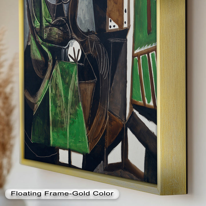 Figure by the Window – Abstract Green Interior Picasso Oil Painting