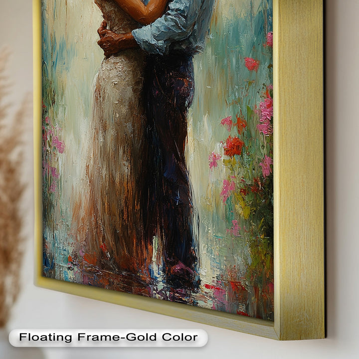 Romantic Couple Surrounded by Blooms - Love Oil Painting