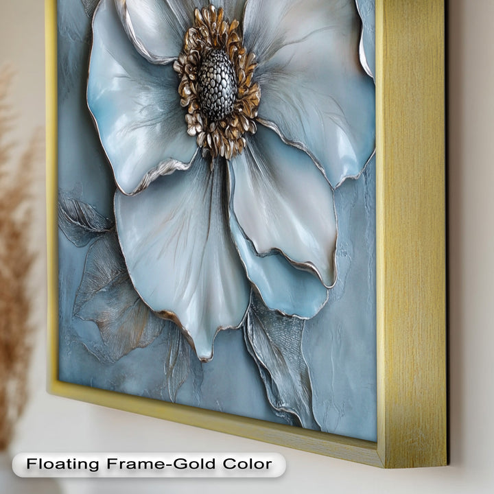 Blue Mist Bloom – Sculptural Petal Flower Oil Painting