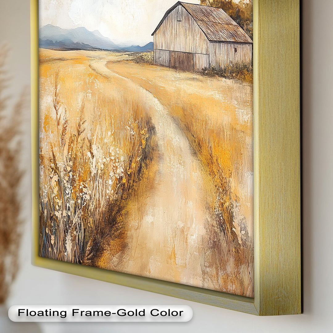 Country Wall Art - Golden Field Barn Landschaftsölgemälde