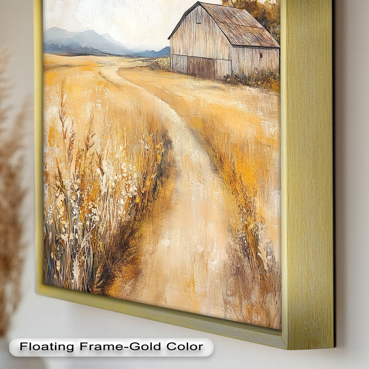 Country Wall Art - Golden Field Barn Landschaftsölgemälde