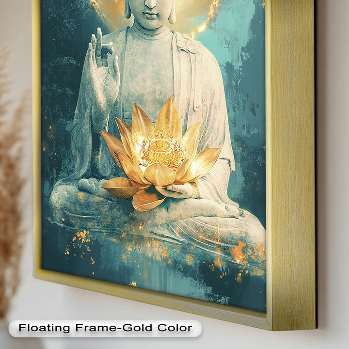 Buddha with Lotus Flower Wall Art – Religious Oil Painting