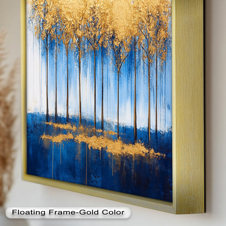Goldene Bäume am blauen Horizont - Abstraktes Ölgemälde