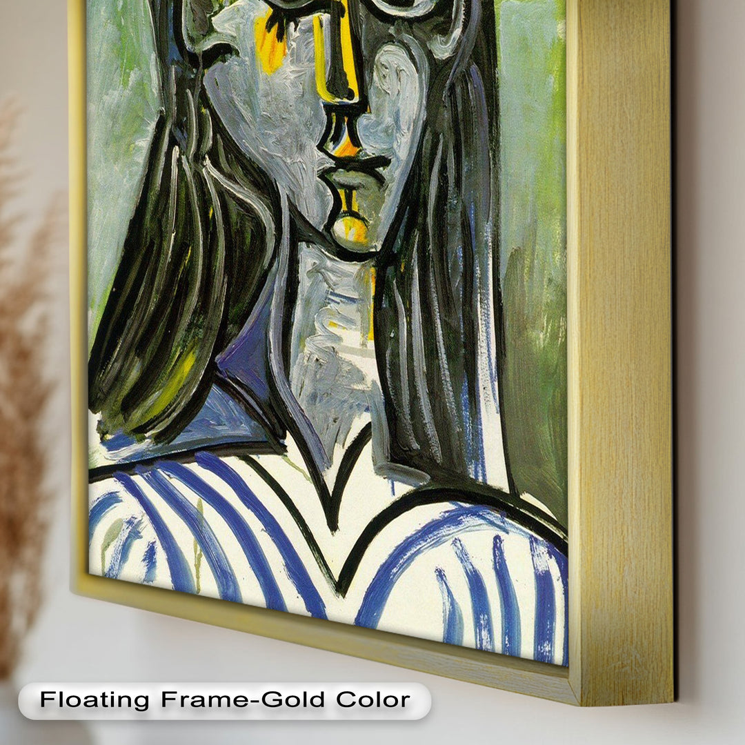 Striped Muse in Pink Hat – Picasso Oil Painting