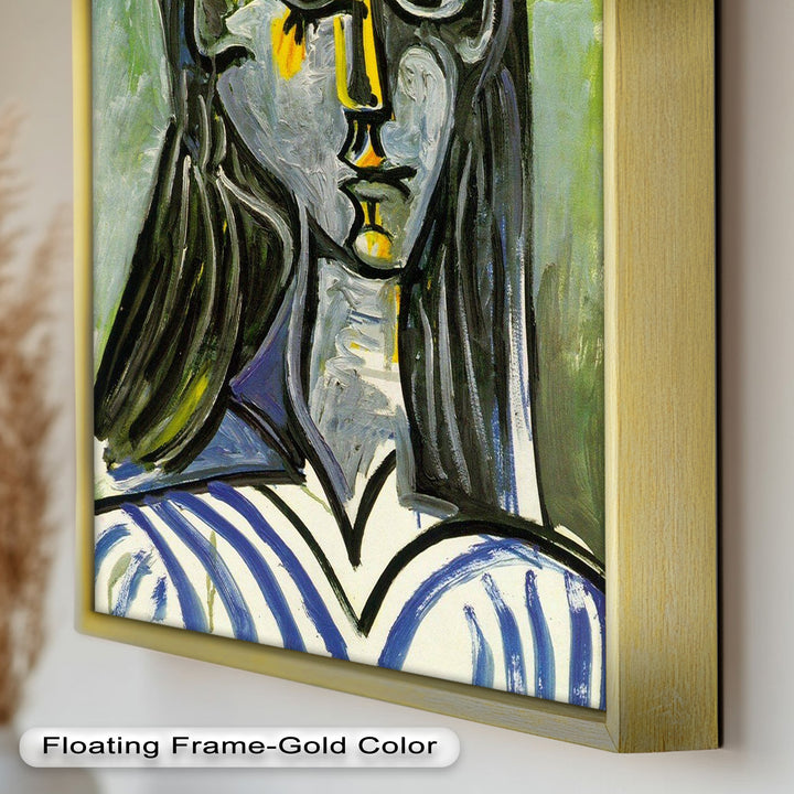 Striped Muse in Pink Hat – Picasso Oil Painting