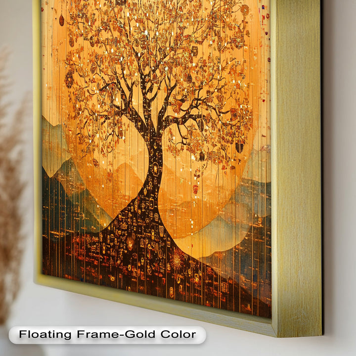 Tree of Light – Radiant Abstract Golden Tree Oil Painting