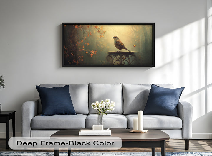 Goldener Waldvogel – Boho Blumen Ölgemälde
